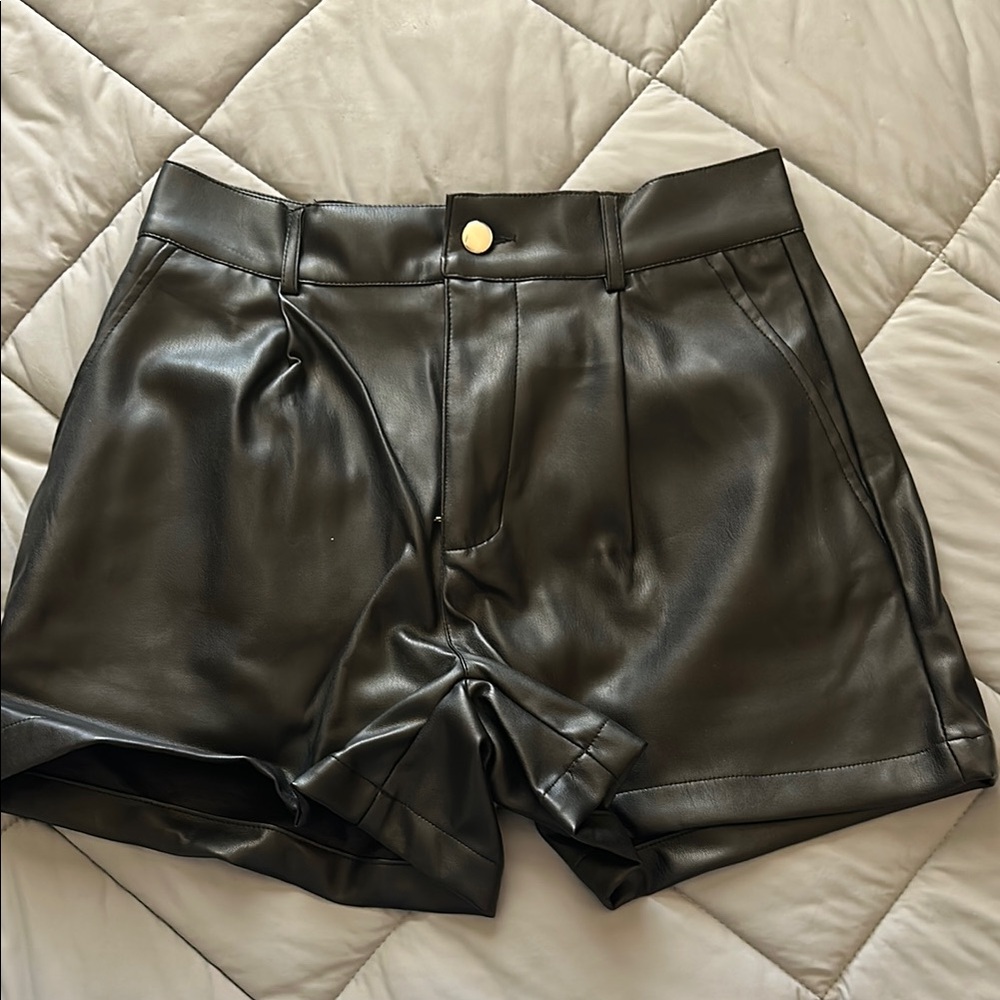 Black Leather Women's Shorts